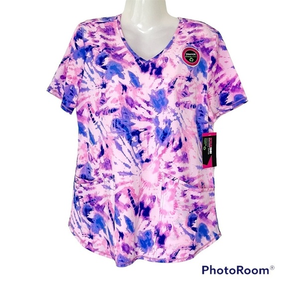 NWT Scrubstar Tie-Dyed Stretch Scrub Top Size Small - Picture 1 of 12